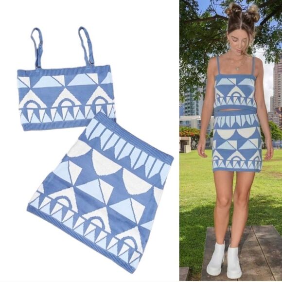 SWEATER KNIT SET SIZE XL 12-14 BLUE & WHITE - Picture 2 of 2